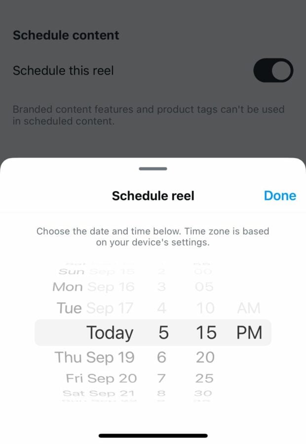 choose day and time to schedule reels