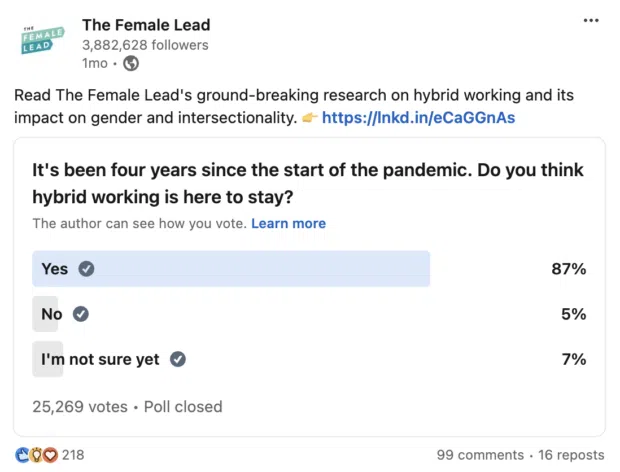 The Female Lead hybrid working poll