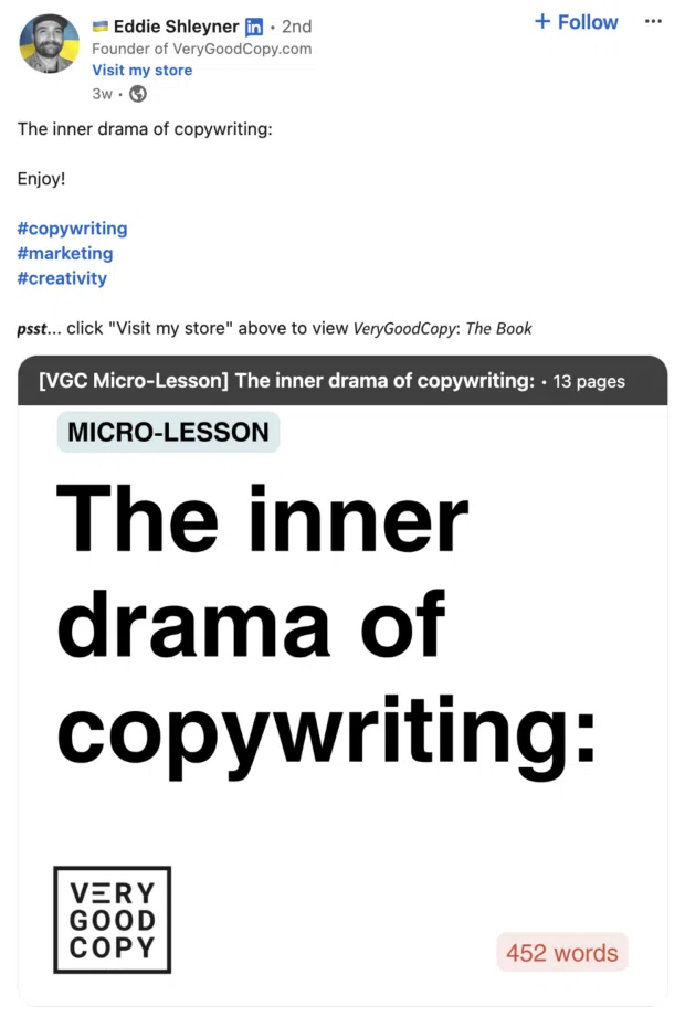 The inner drama of copywriting LinkedIn carousel post