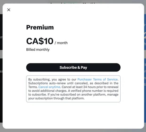 X Premium subscription option