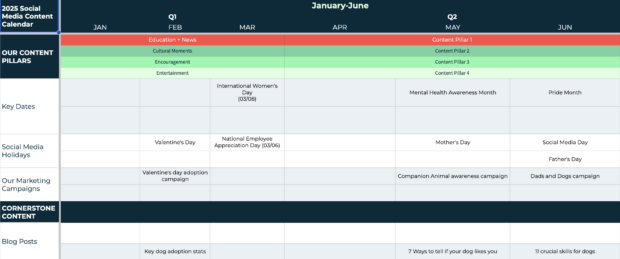 Hootsuite's free social media calendar template