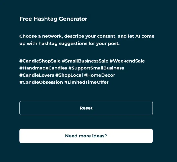 Hootsuite Free Hashtag Generator option to reset