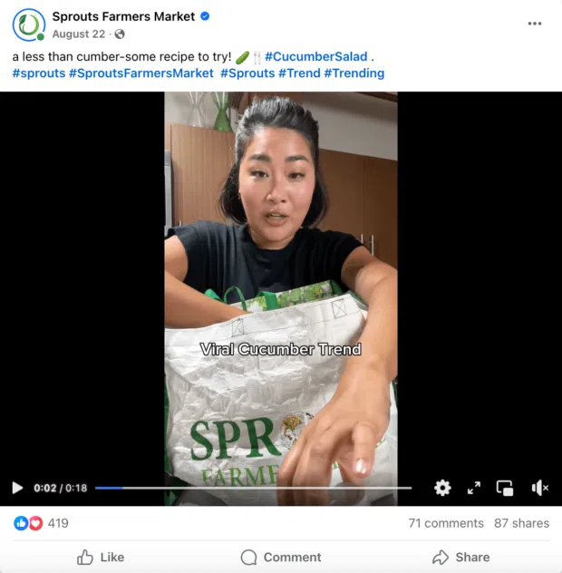 Sprouts Farmers Market cucumber salad recipe hashtags for viral trend