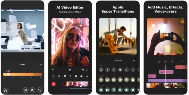 InShot AI video editor apply super transitions