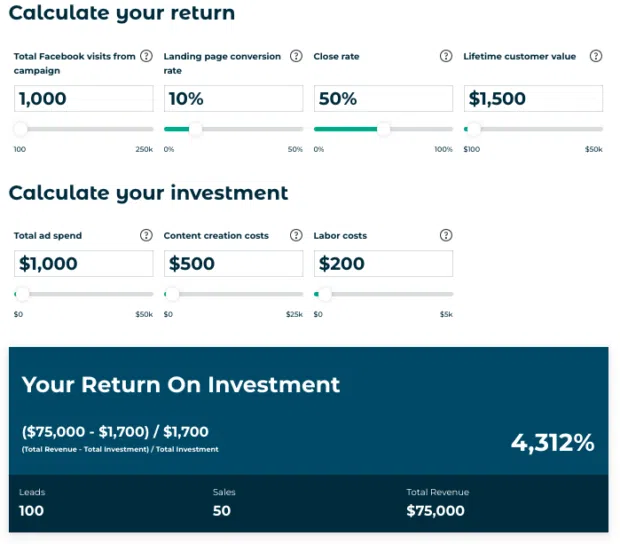 Hootsuite social media ROI calculator to calculate your return or investment