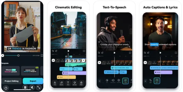 Filmora app store cinematic editing text to speech and auto captions