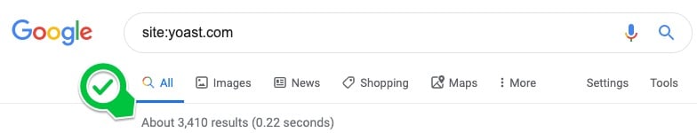 an example of a site index search on google with yoast.com showing thousands of pages indexed