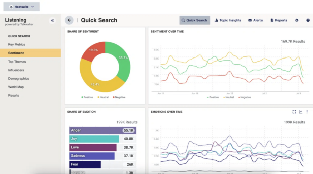 Hootsuite Listening Sentiment Quick Search