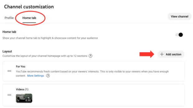 Adding additional sections to channel