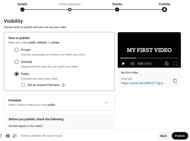 adjust youtube video visibility settings