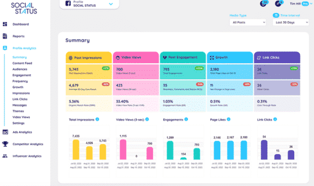 Social Status Summary profile analytics