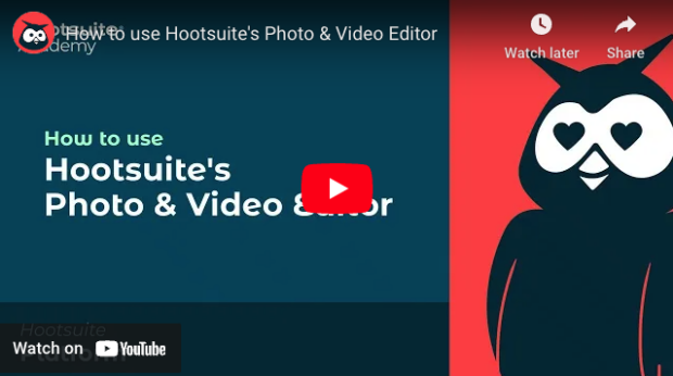 Thumbnail linking to a YouTube video explaining how to use Hootsuite Photo & Video editor