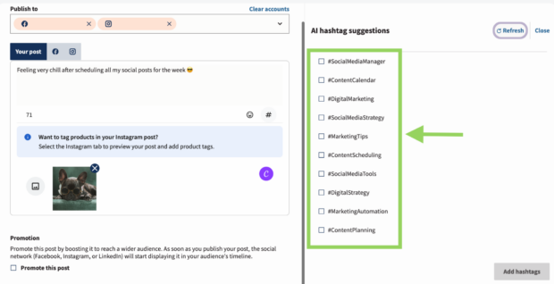 Hootsuite Composer AI hashtag suggestions