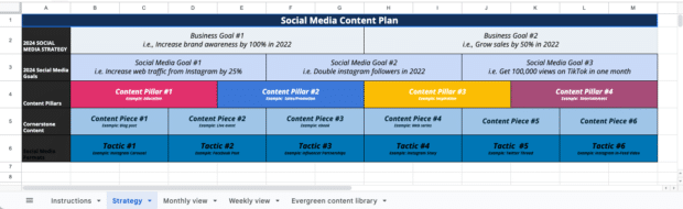 Social media content plan template Google Sheets