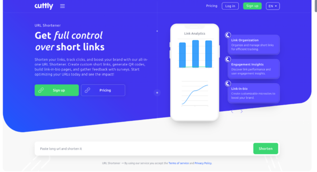 Cuttly URL shortener get full control over short links