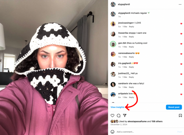 View insights option under an Instagram post