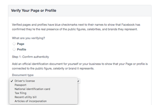 Verify your page or profile with Facebook verification request form