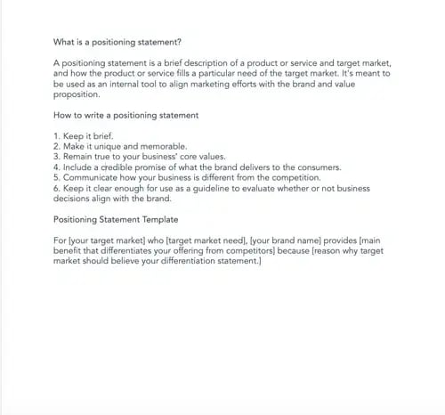 HubSpot's free positioning statement templates