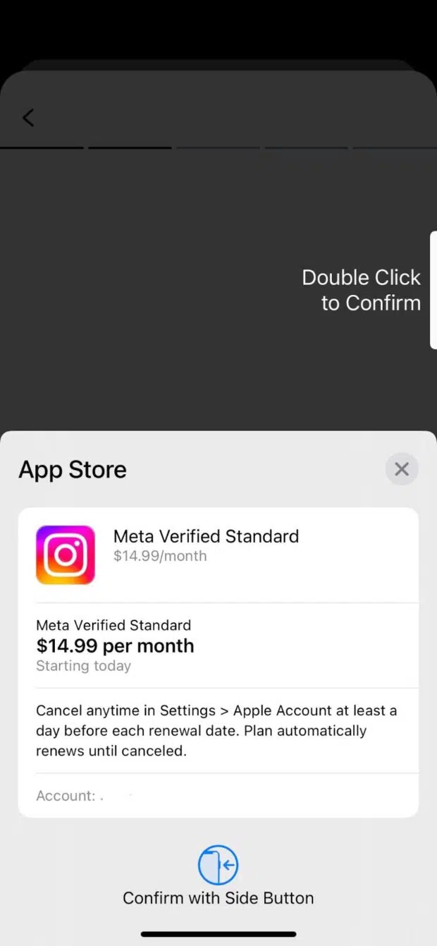 Meta Verified Standard app store confirm subscription and download