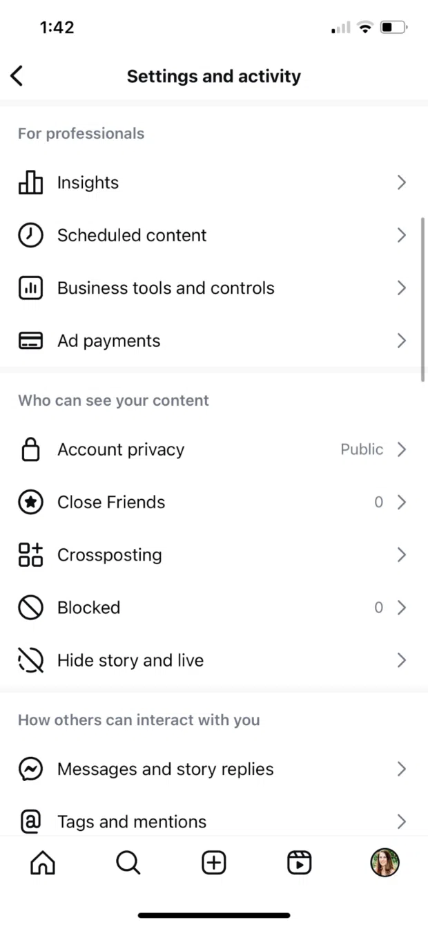 Instagram Settings and activity for professionals Business tools and controls