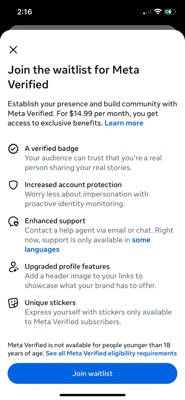 Join the waitlist for Meta Verified