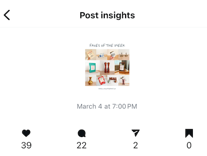 Instagram Insights metrics overview for one post in the experiment