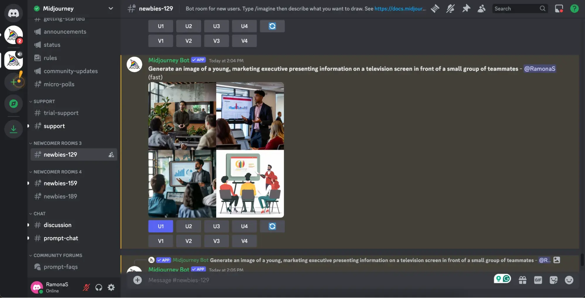 screenshot of midjourney discord channel