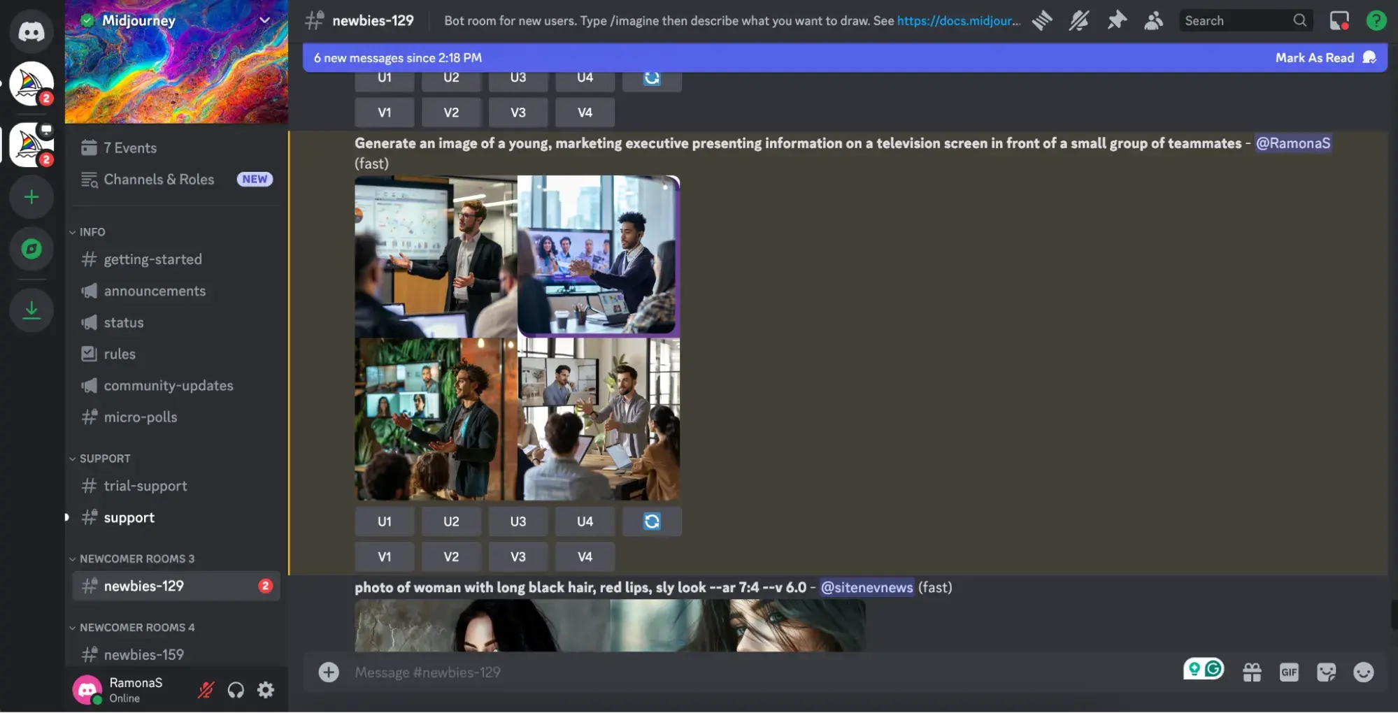 screenshot showing little variety in images generated by midjourney