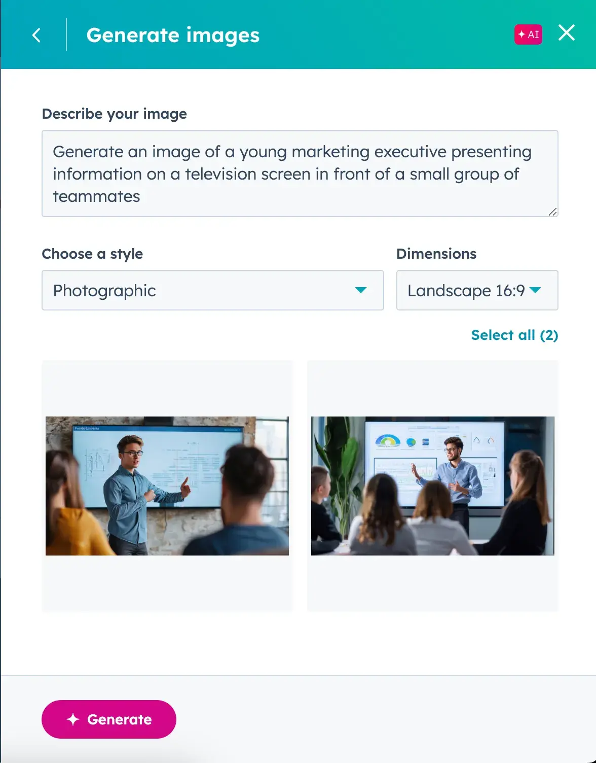 screenshot showing examples of results from hubspot’s free ai image generator