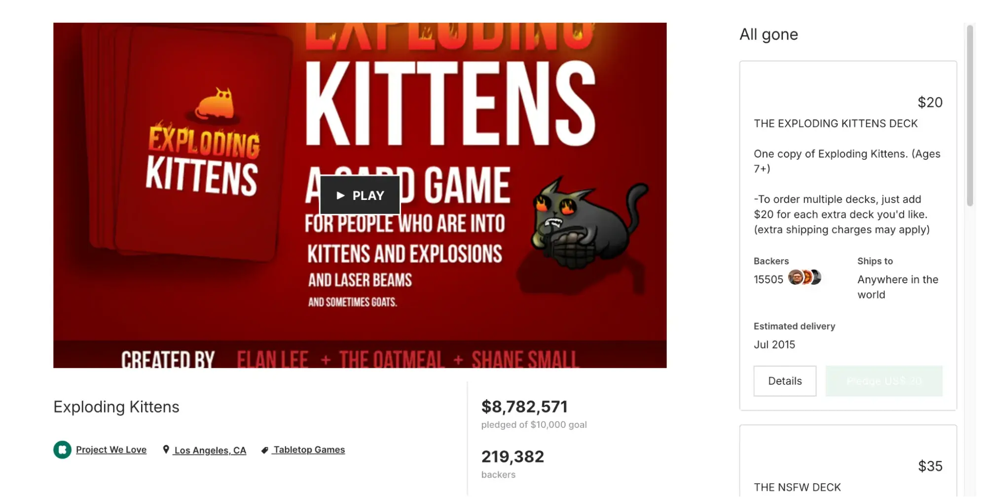 startup marketing example, exploding kittens kickstarter