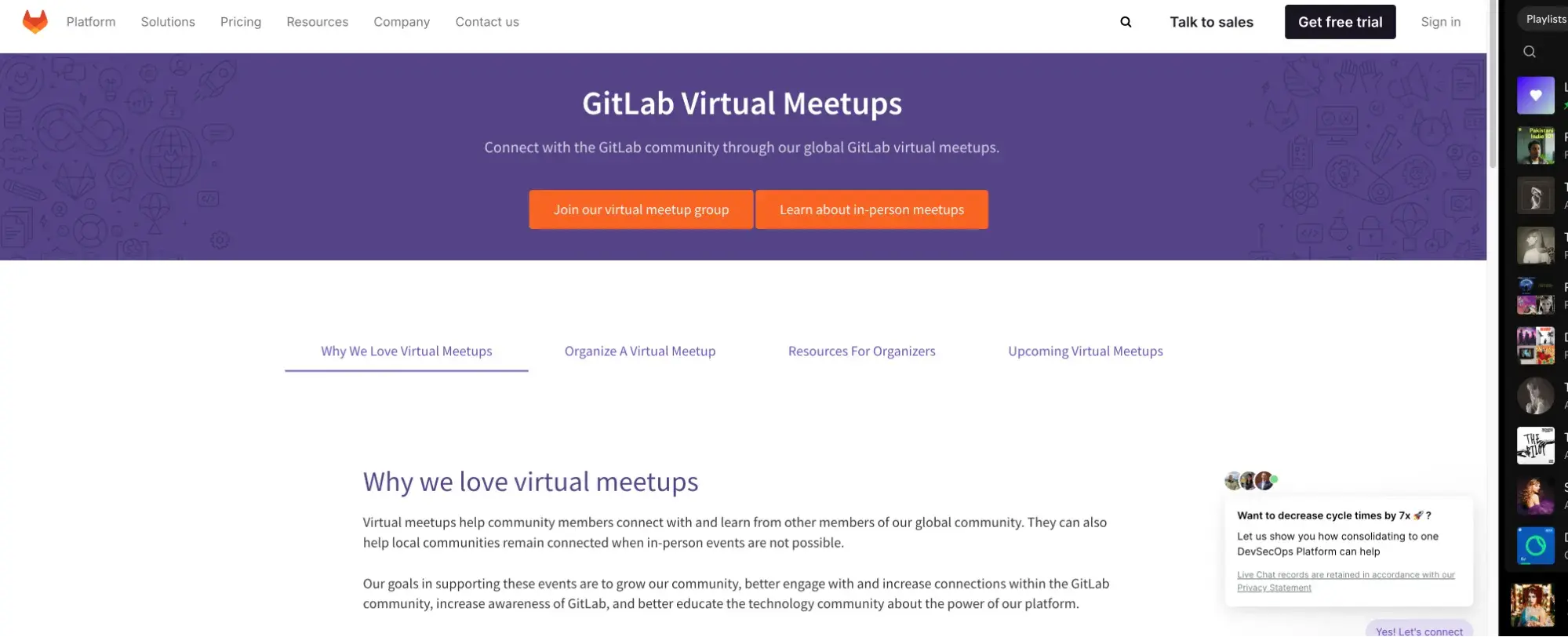 startup marketing example, gitlab virtual meetups