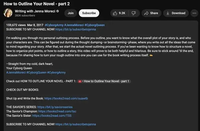 youtube description, writing with jenna moreci