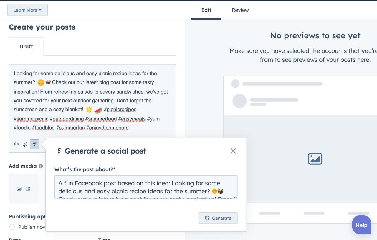 HubSpot social media post generator social media AI tool