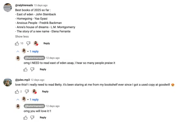 book YouTuber comment replies boost engagement