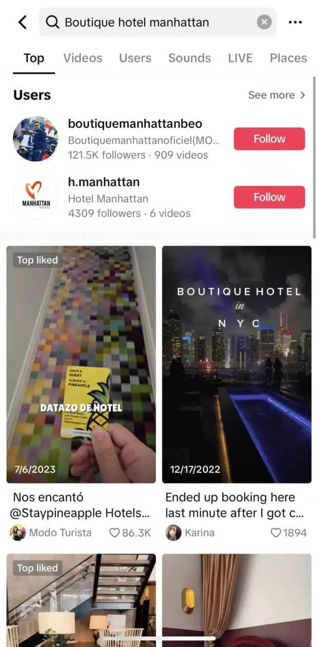 Search results on TikTok