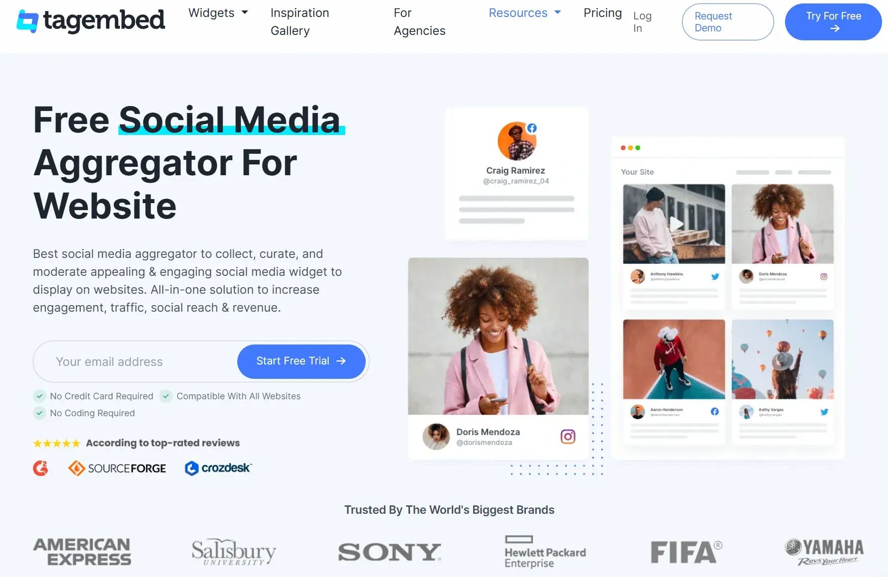 tagembed social media aggregator site