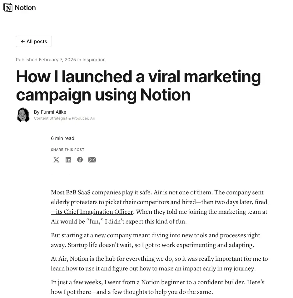content strategy for startups, notion blog post