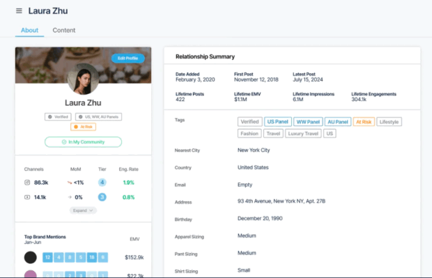 CreatorIQ influencer relationship summary