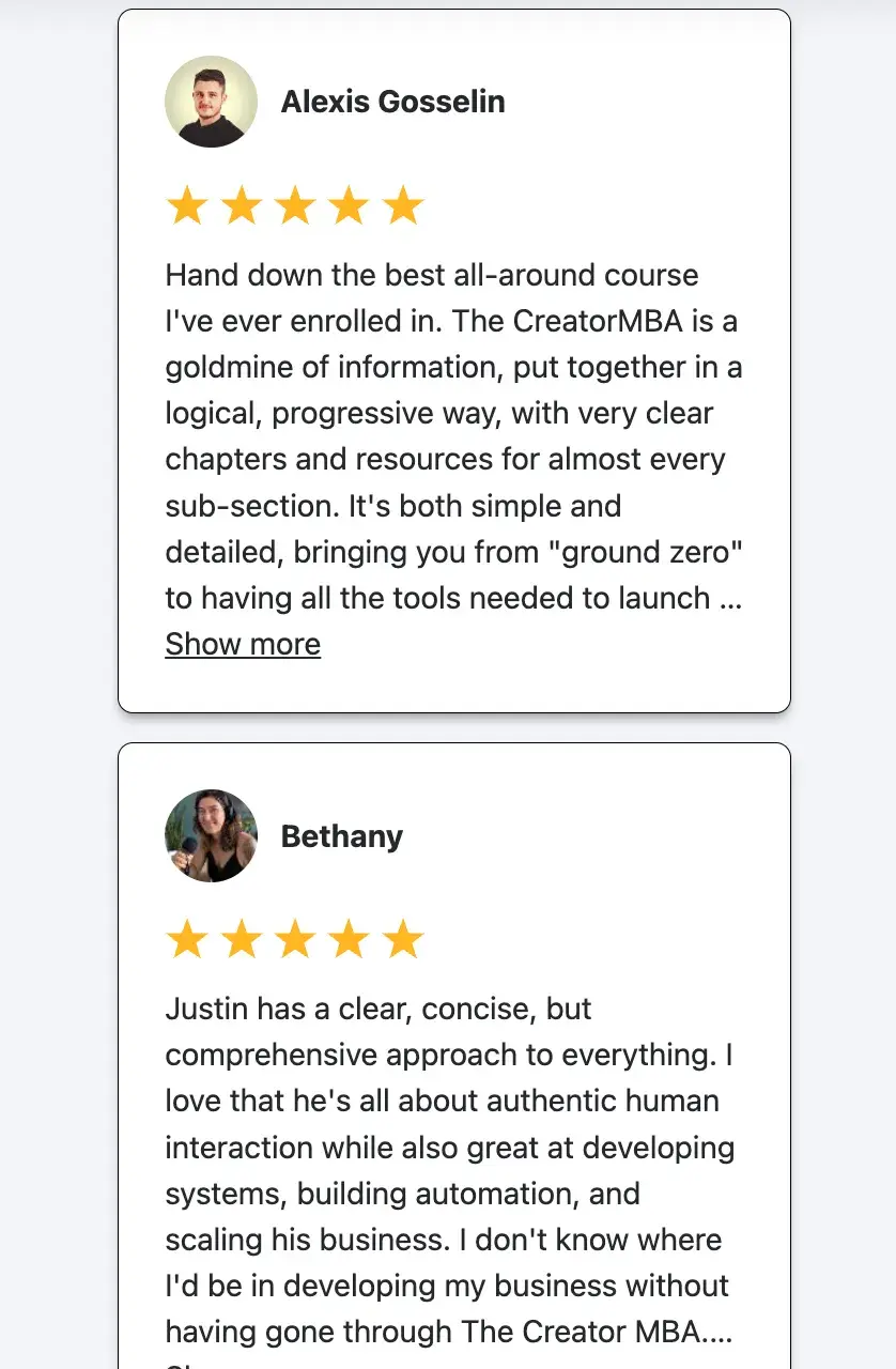 use social proof on your landing page, justin welsh creator mba