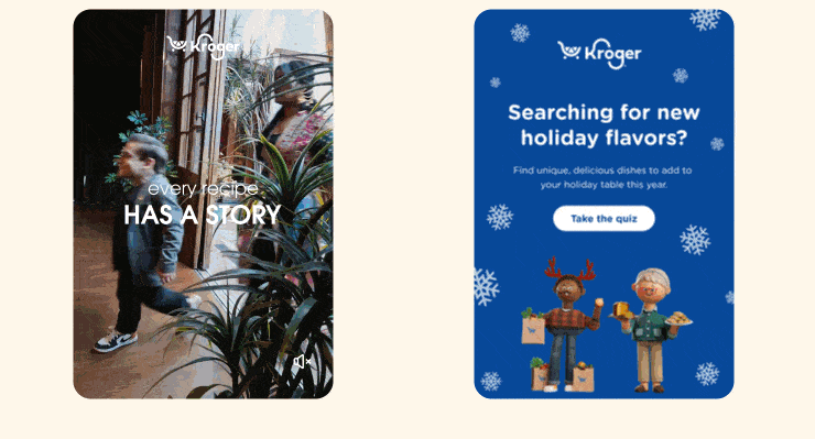animated gif of an ad kroger ran on pinterest. “every recipe has a story. create your own holiday table with these recipes.”