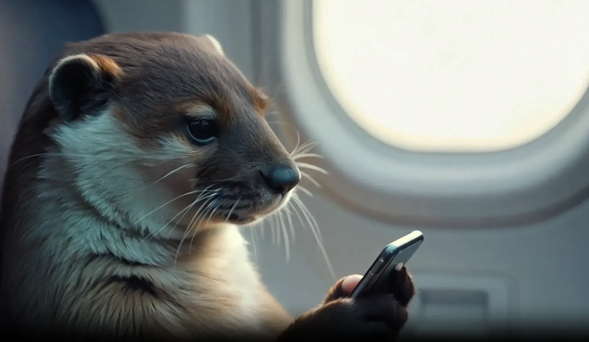 ai-generated otter on a plane using wifi