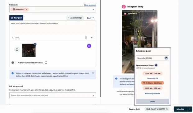 Scheduling an Instagram Story to post at the best time