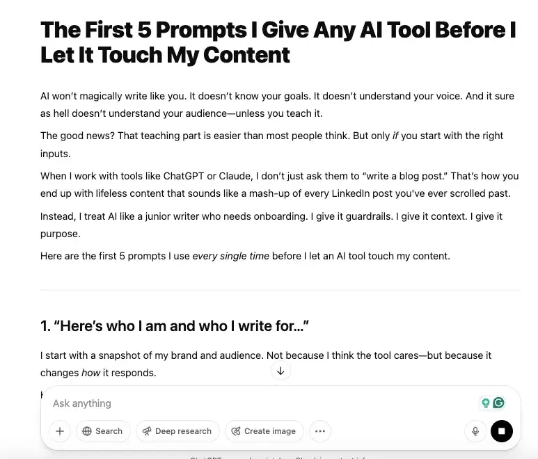 screenshot of chatgpt first paragraph output for ai generated blog posts.