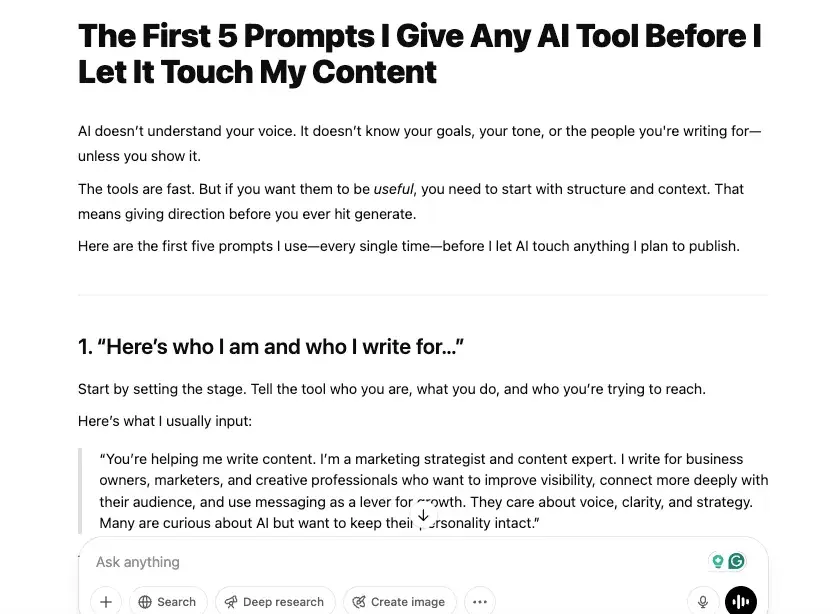 after screenshot of chatgpt ai generated blog post editing.