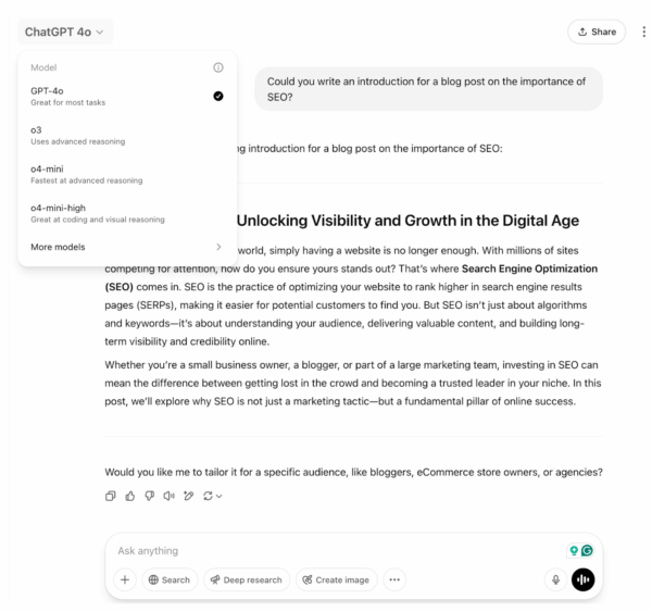 Screenshot of AI tool ChatGPT