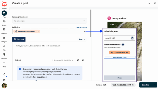 schedule post for later on Hootsuite