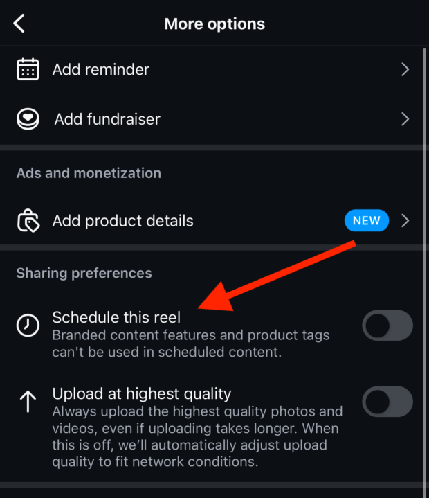 sharing preferences schedule this reel