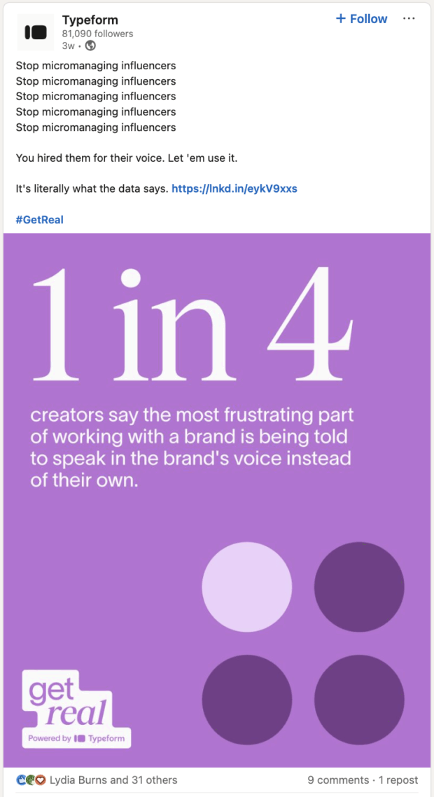 Typeform stop micromanaging influencers 