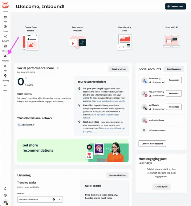 Hootsuite dashboard analytics tab