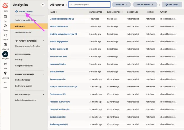 Hootsuite Analytics create a report